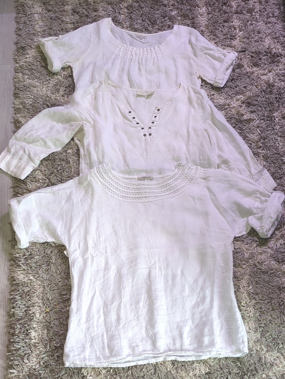 3 Linen Top Bundle Made in Italy St. Tropez West White Blouses Mixed Sizes
